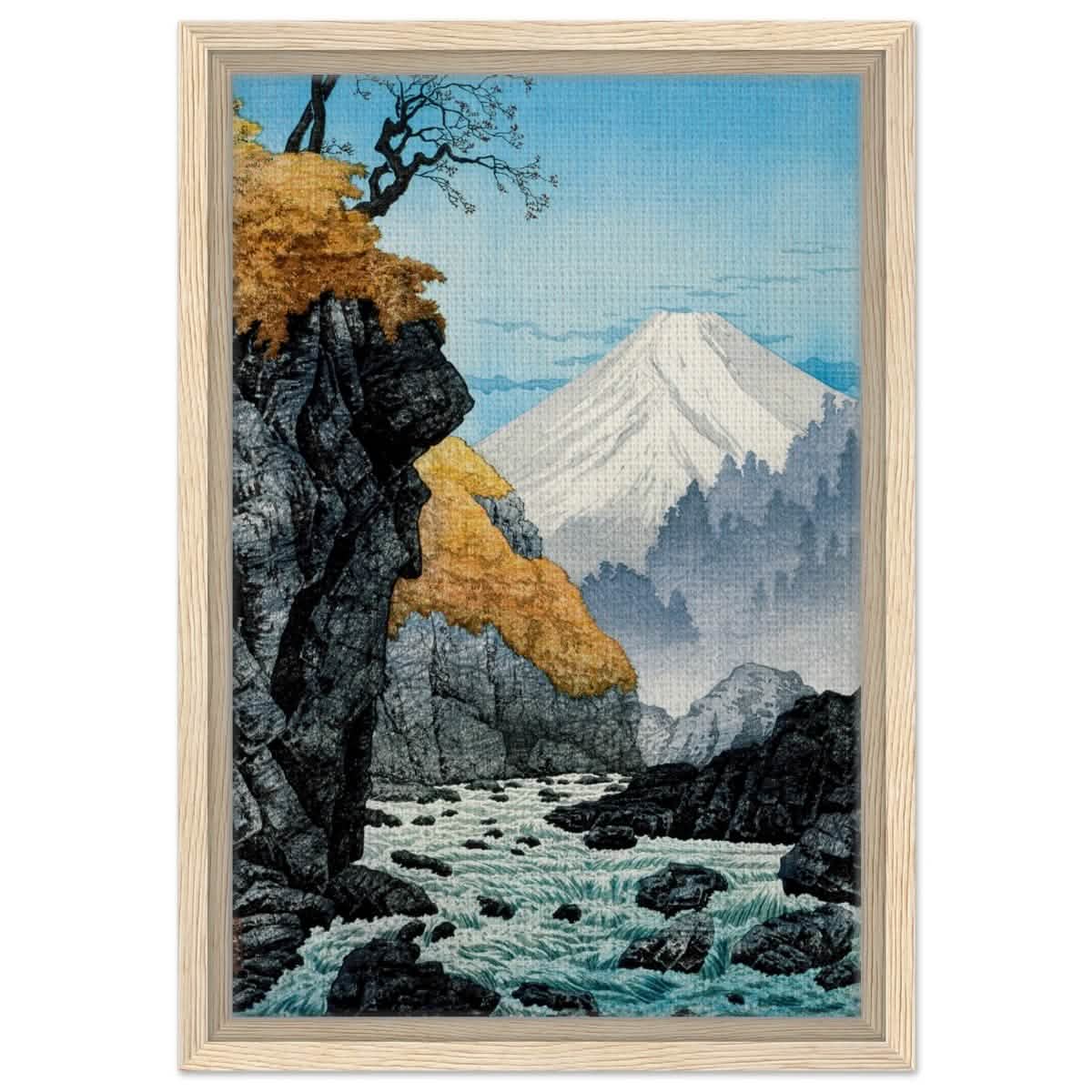 Mountainscape Harmony | Traditional Japanese Landscape Art - Framed Canvas - 30x45 cm / 12x18″ - Wood frame
