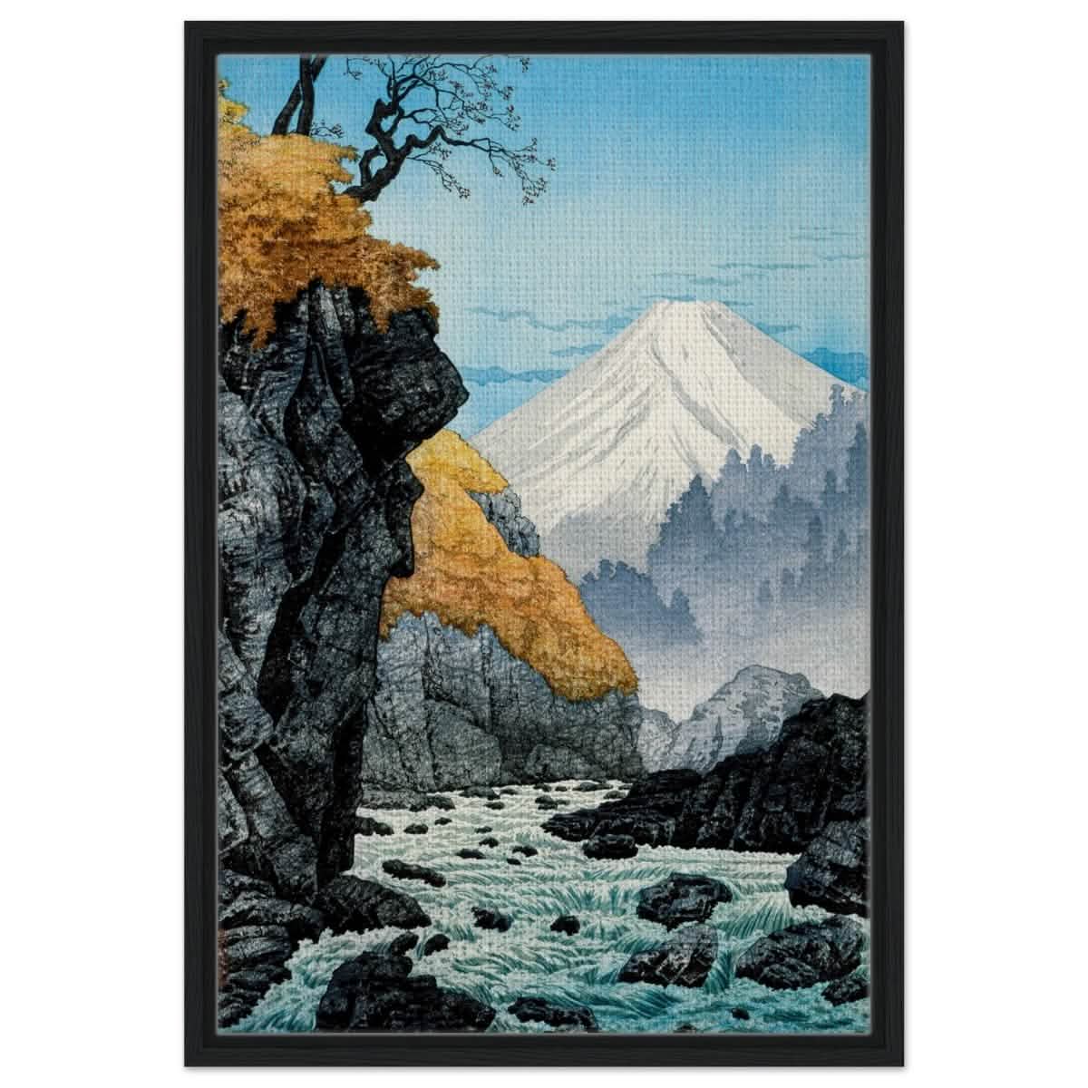 Mountainscape Harmony | Traditional Japanese Landscape Art - Framed Canvas - 50x75 cm / 20x30″ - Black frame