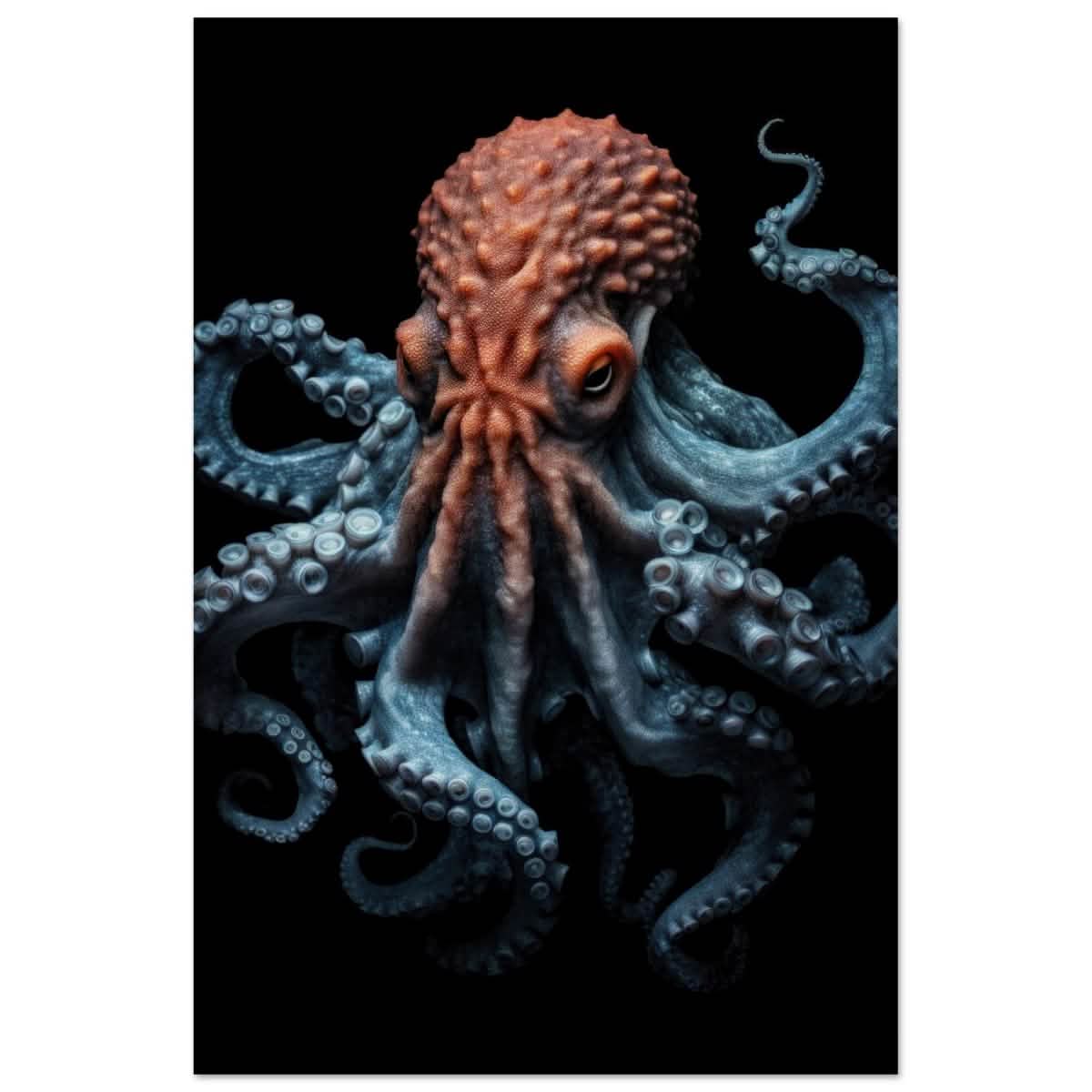 Mystic Tides: The Octopus of Blue and Crimson | wall art print | Animal Kingdom collection - Wood Prints - 40x60 cm / 16x24″ -