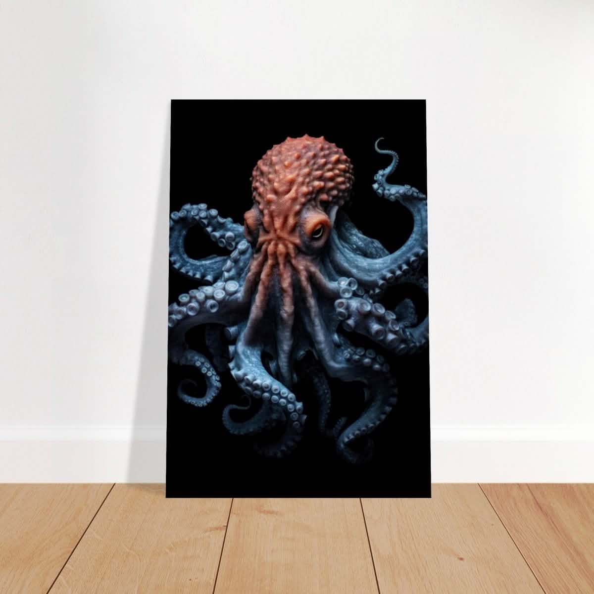 Mystic Tides: The Octopus of Blue and Crimson | wall art print | Animal Kingdom collection - Brushed Aluminum Print - 40x60 cm / 16x24″ -