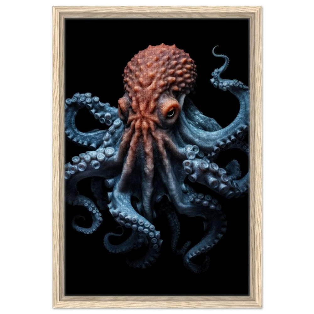 Mystic Tides: The Octopus of Blue and Crimson | wall art print | Animal Kingdom collection - Framed Canvas - 40x60 cm / 16x24″ - Wood frame