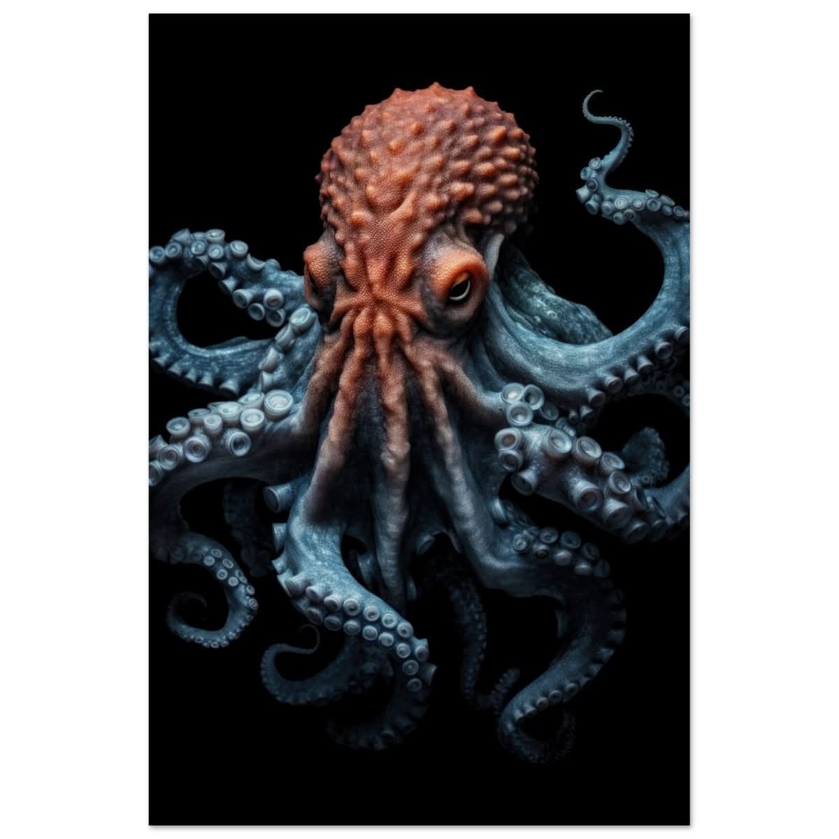 Mystic Tides: The Octopus of Blue and Crimson | wall art print | Animal Kingdom collection - Wood Prints - 30x45 cm / 12x18″ -