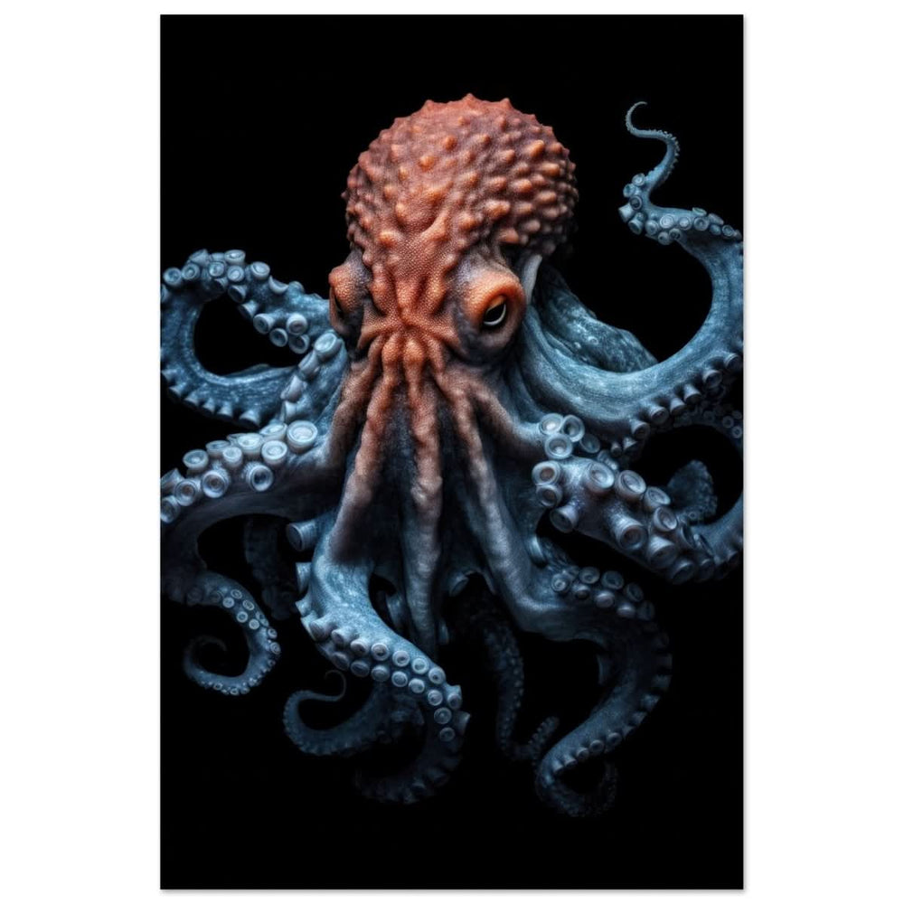 Mystic Tides: The Octopus of Blue and Crimson | wall art print | Animal Kingdom collection - Aluminum Print - 50x75 cm / 20x30″ -