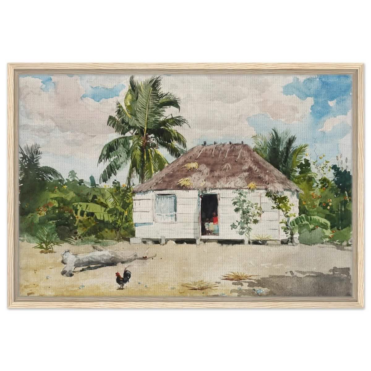 Native Hut at Nassau by Winslow Homer | Wall art Print - 50x75 cm / 20x30″ - Framed Canvas - Wood frame