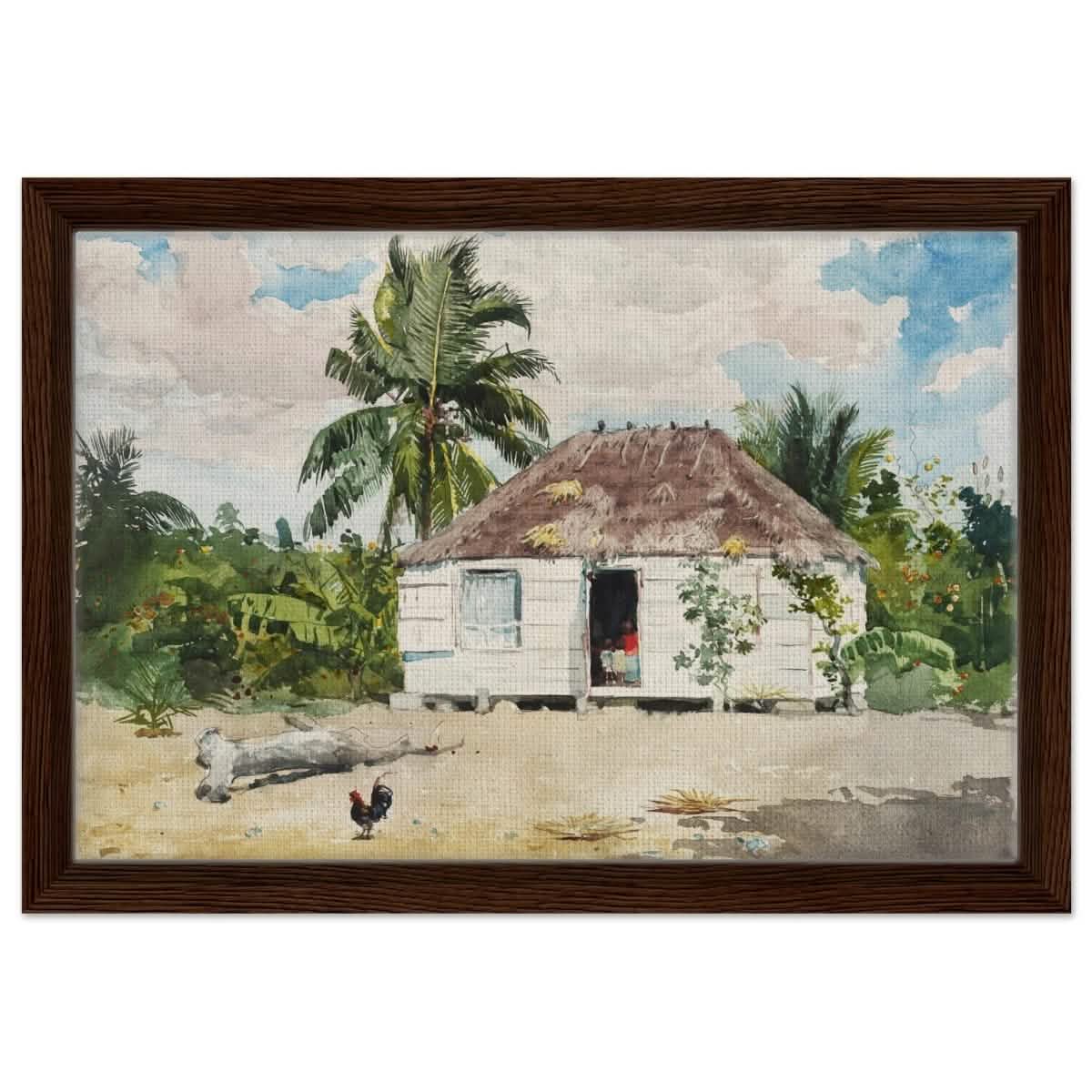 Native Hut at Nassau by Winslow Homer | Wall art Print - 30x45 cm / 12x18″ - Framed Canvas - Dark wood frame