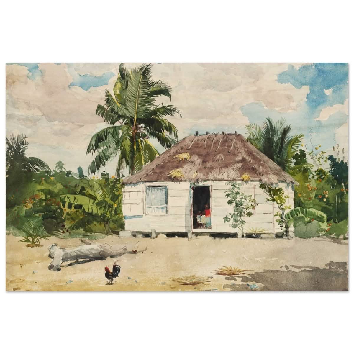 Native Hut at Nassau by Winslow Homer | Wall art Print - 60x90 cm / 24x36″ - Wood Prints -