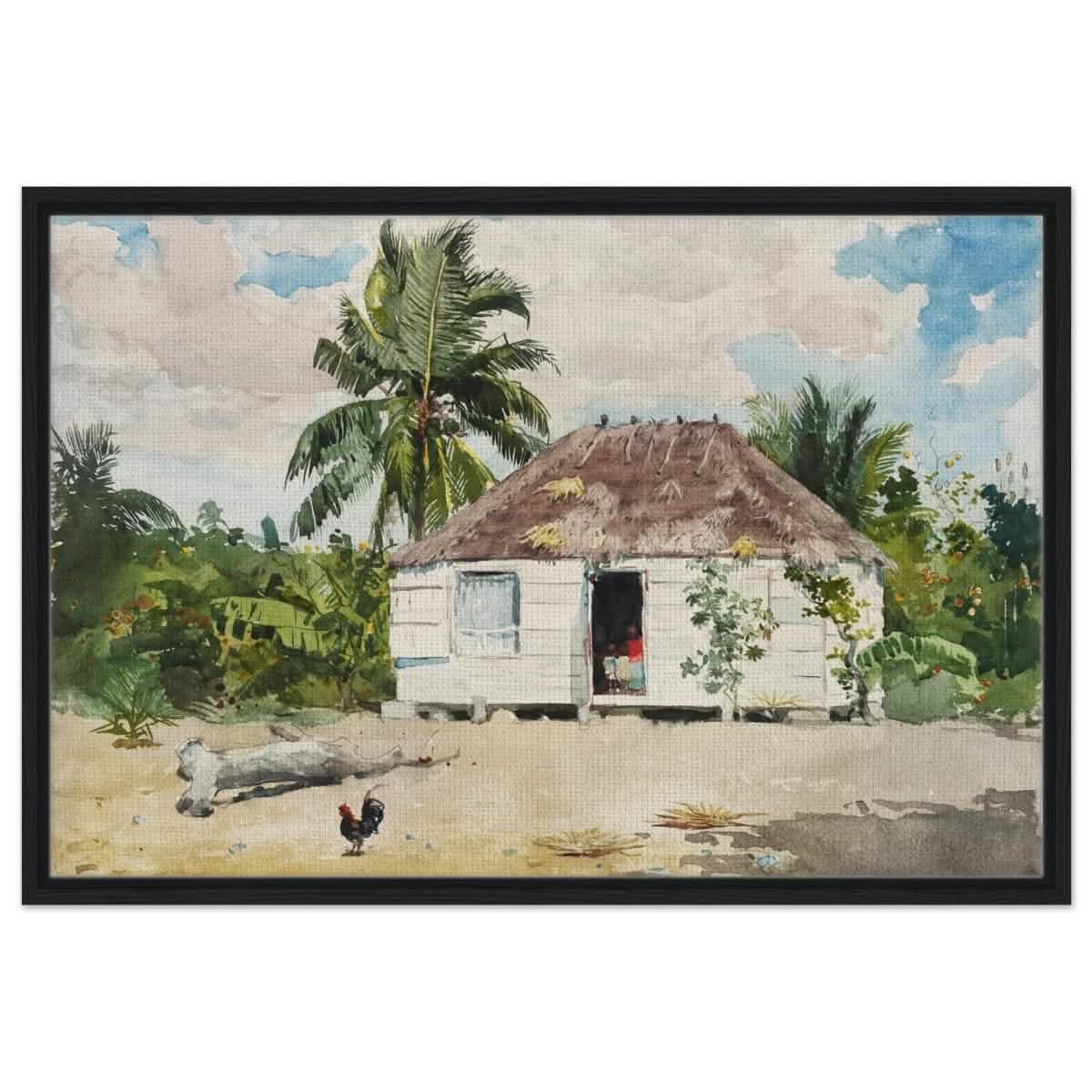 Native Hut at Nassau by Winslow Homer | Wall art Print - 60x90 cm / 24x36″ - Framed Canvas - Black frame