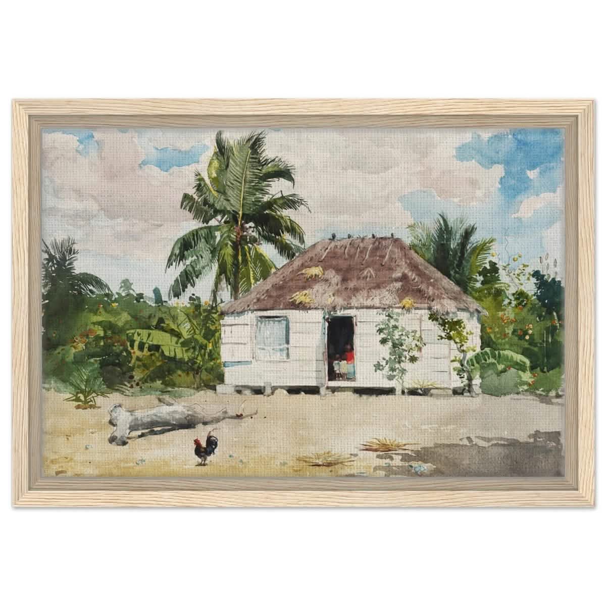 Native Hut at Nassau by Winslow Homer | Wall art Print - 30x45 cm / 12x18″ - Framed Canvas - Wood frame