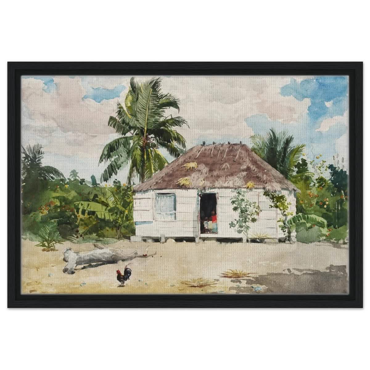 Native Hut at Nassau by Winslow Homer | Wall art Print - 40x60 cm / 16x24″ - Framed Canvas - Black frame
