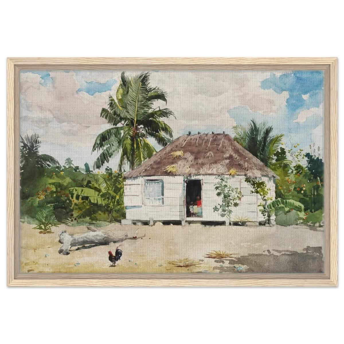 Native Hut at Nassau by Winslow Homer | Wall art Print - 40x60 cm / 16x24″ - Framed Canvas - Wood frame