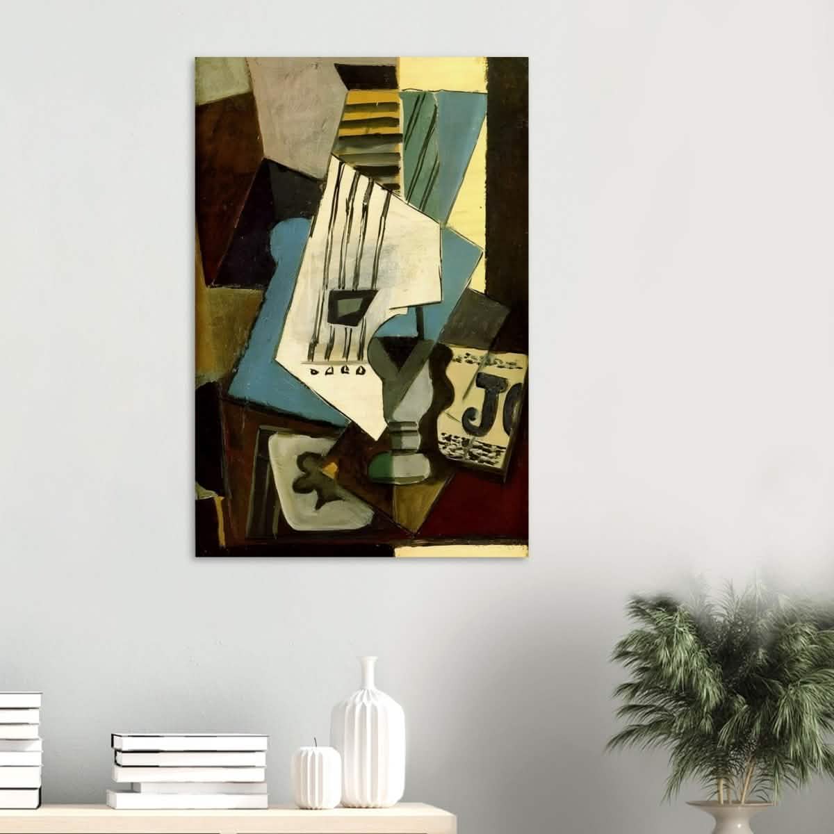 Nature morte - guitar, newspaper, glass and ace of clubs by Pablo Picasso 1914 - Wood Prints - 60x90 cm / 24x36″ - 10 mm