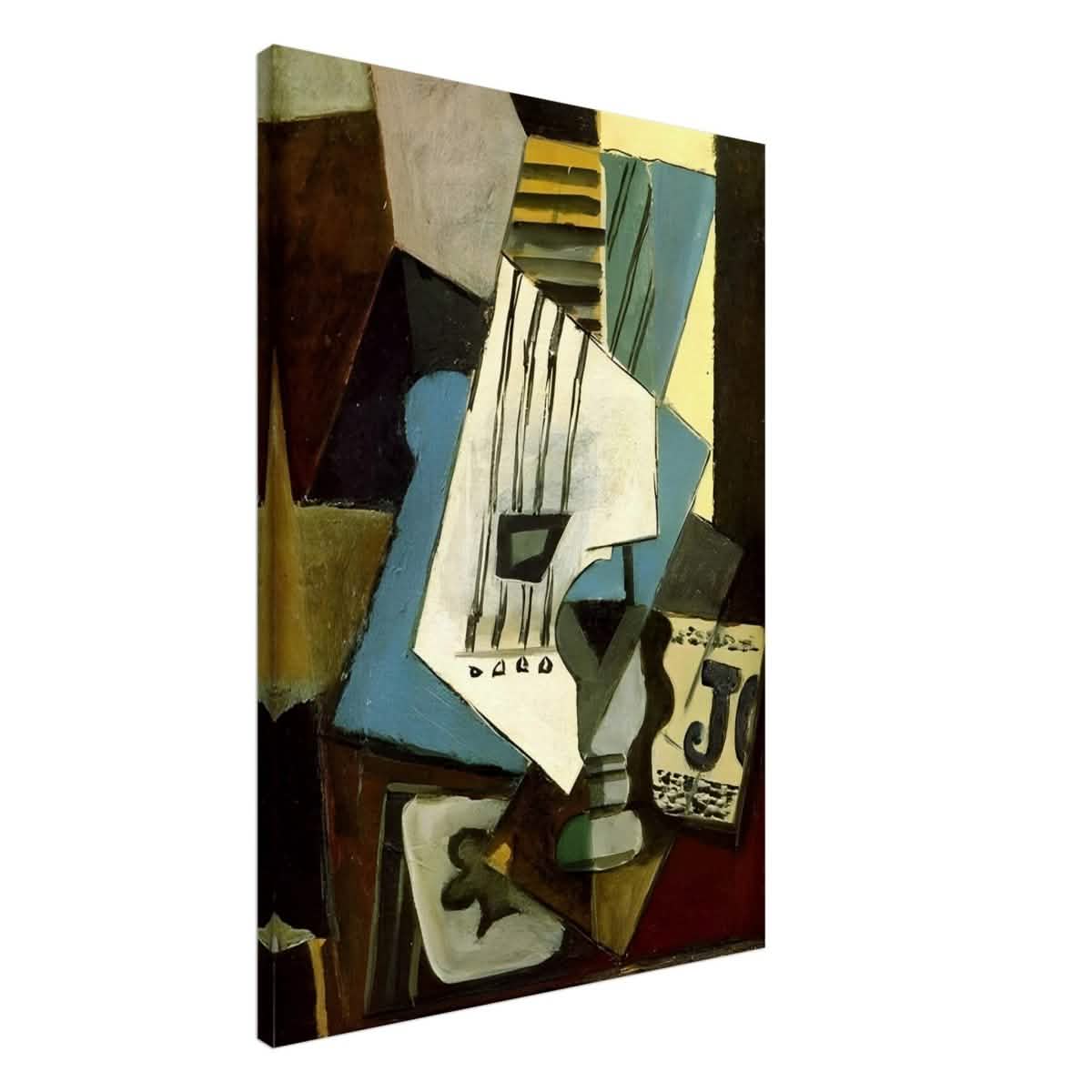 Nature morte - guitar, newspaper, glass and ace of clubs by Pablo Picasso 1914 - Canvas - 70x100 cm / 28x40″ - Thick