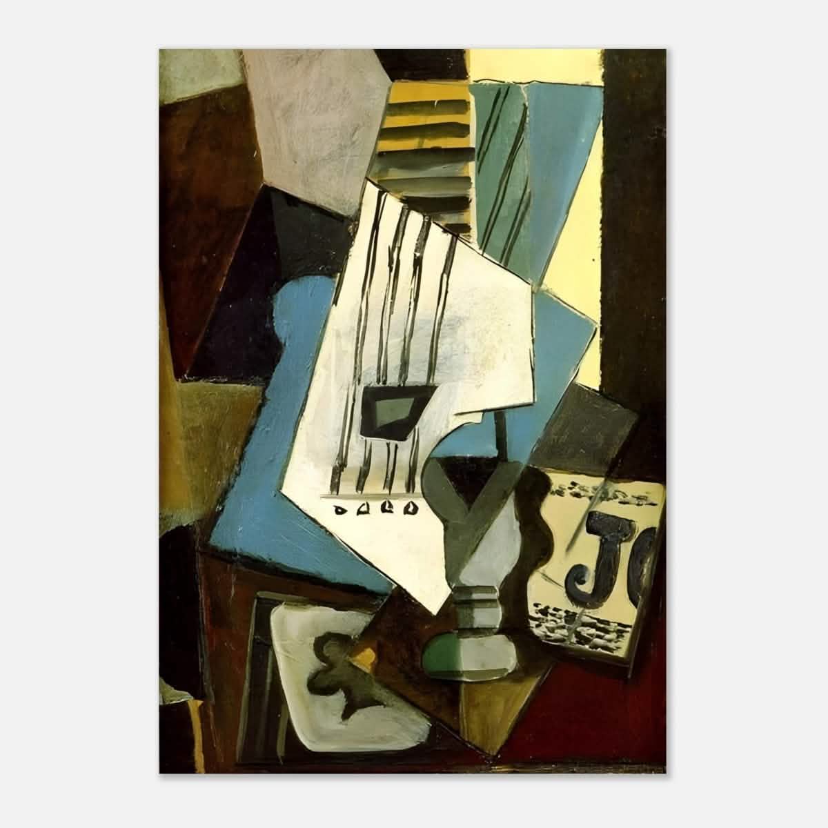 Nature morte - guitar, newspaper, glass and ace of clubs by Pablo Picasso 1914 - Aluminum Print - 70x100 cm / 28x40″ -