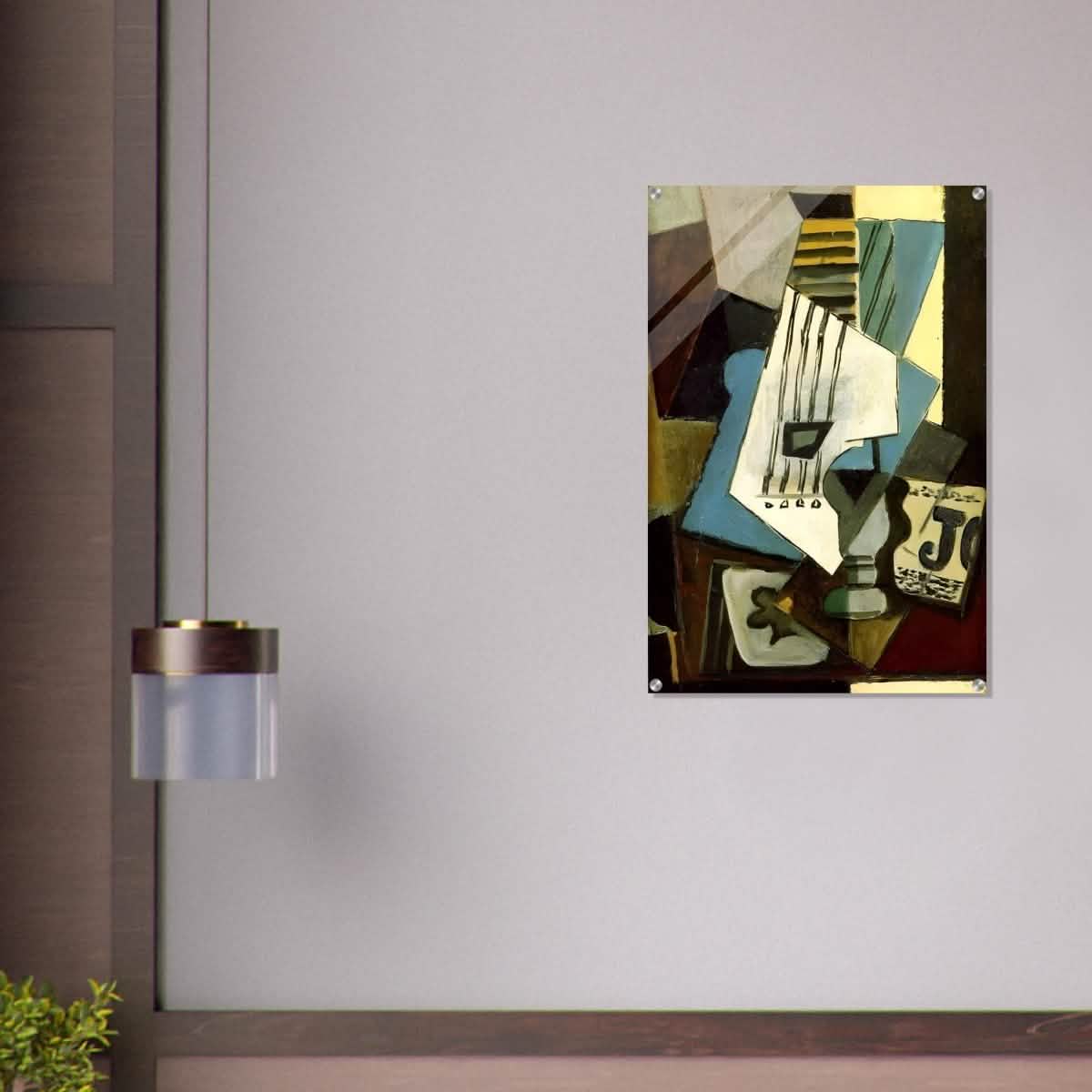 Nature morte - guitar, newspaper, glass and ace of clubs by Pablo Picasso 1914 - Acrylic Print - 60x90 cm / 24x36″ -