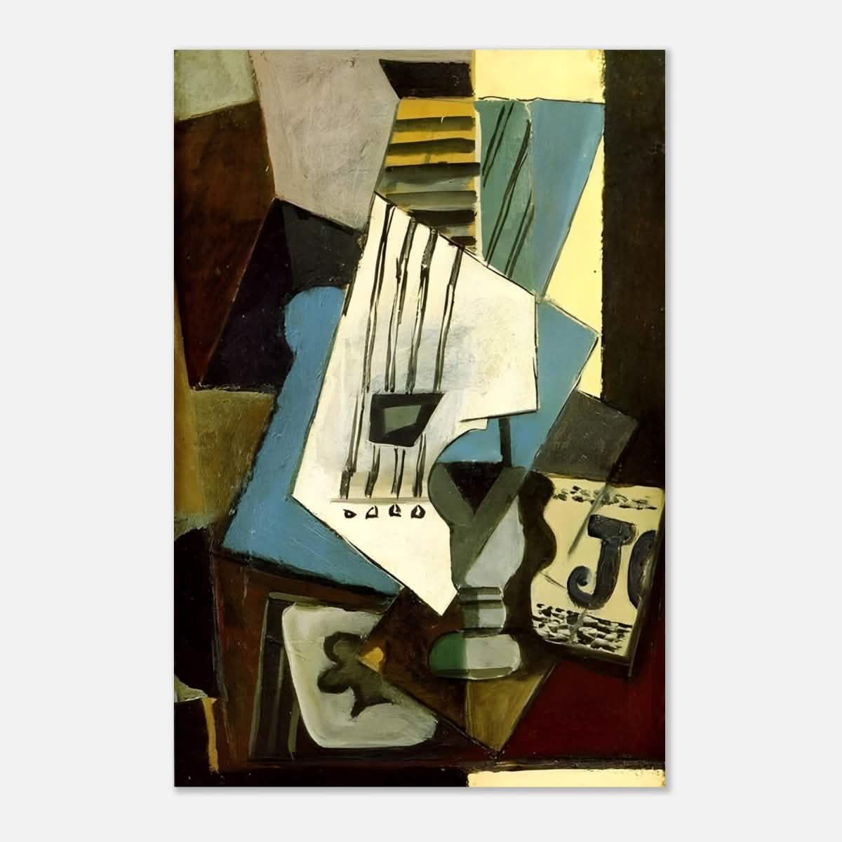 Nature morte - guitar, newspaper, glass and ace of clubs by Pablo Picasso 1914 - Aluminum Print - 60x90 cm / 24x36″ -