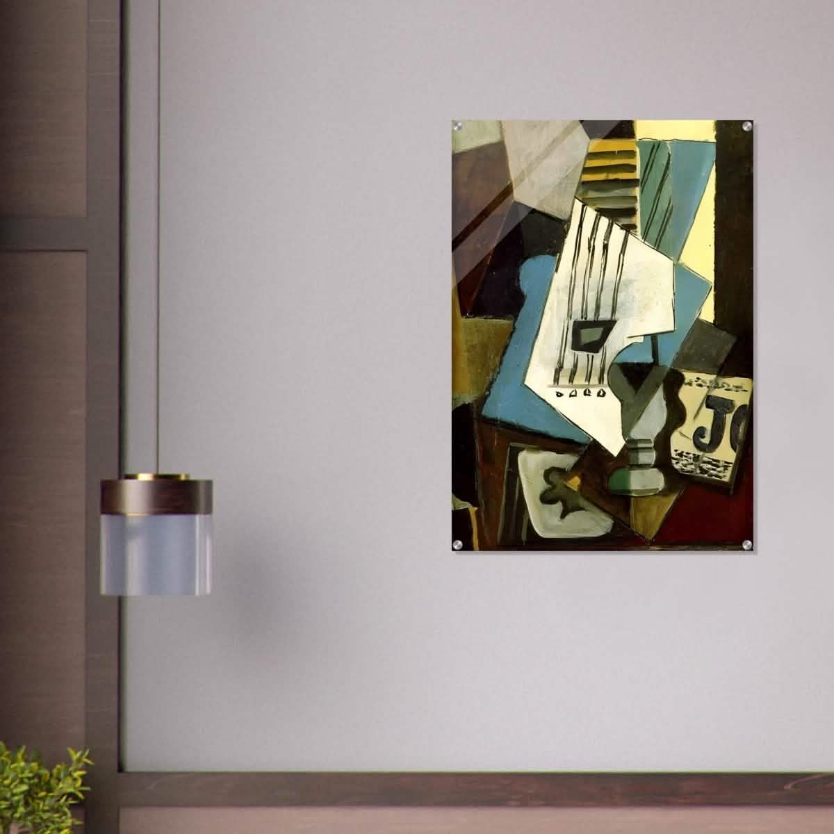 Nature morte - guitar, newspaper, glass and ace of clubs by Pablo Picasso 1914 - Acrylic Print - 70x100 cm / 28x40″ -