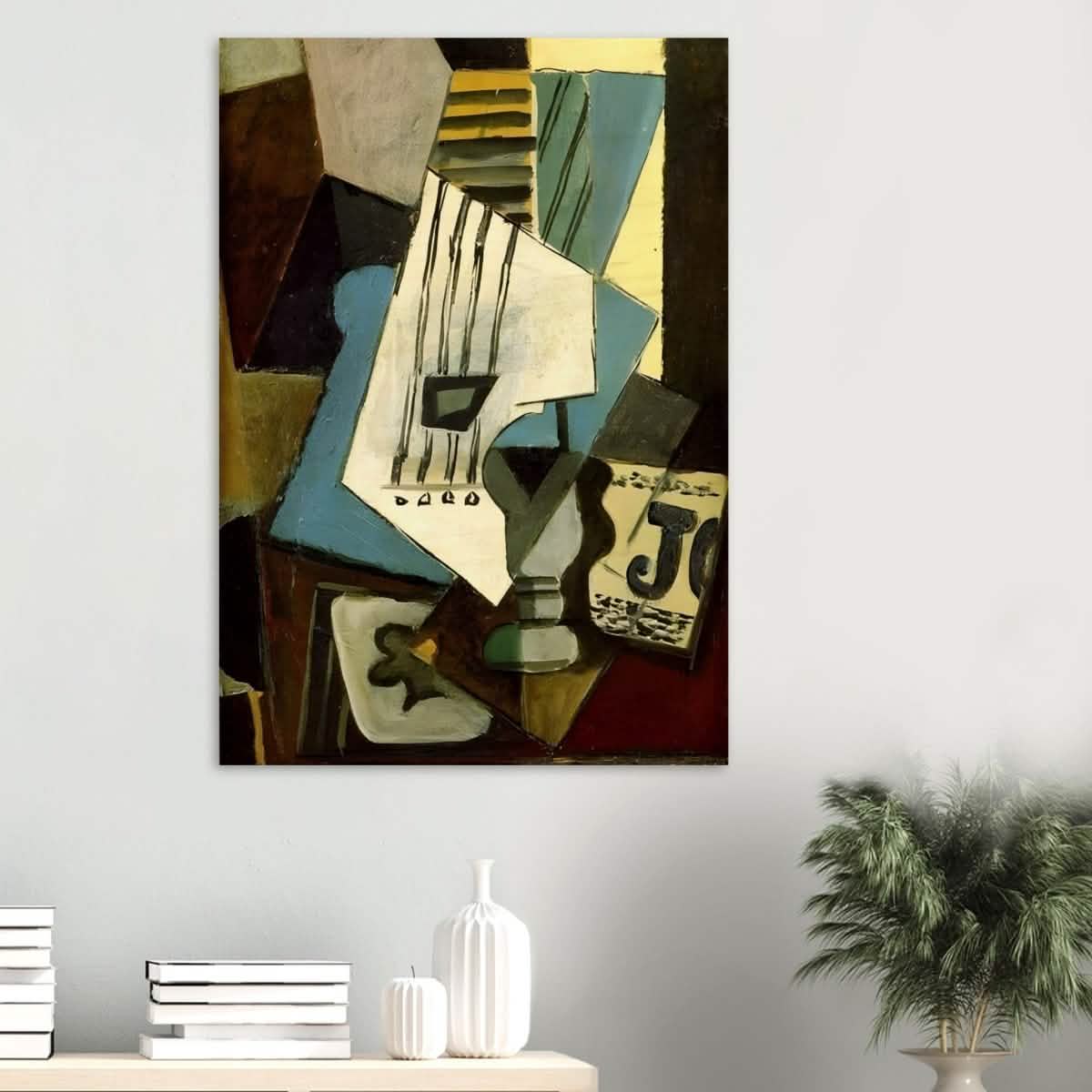 Nature morte - guitar, newspaper, glass and ace of clubs by Pablo Picasso 1914 - Wood Prints - 70x100 cm / 28x40″ - 10 mm