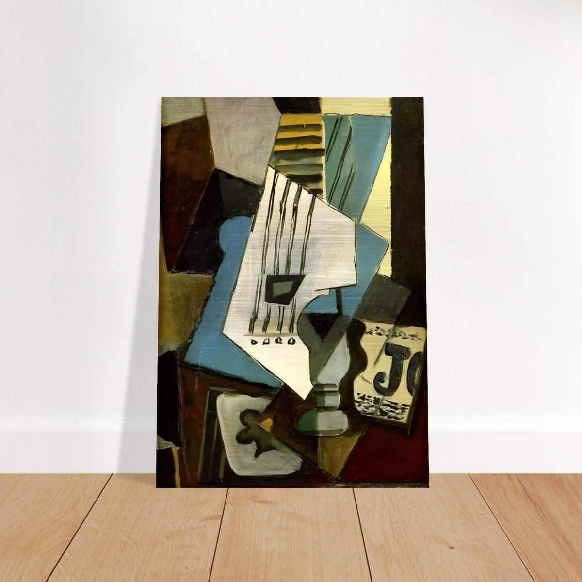 Nature morte - guitar, newspaper, glass and ace of clubs by Pablo Picasso 1914 - Brushed Aluminum Print - 70x100 cm / 28x40″ -
