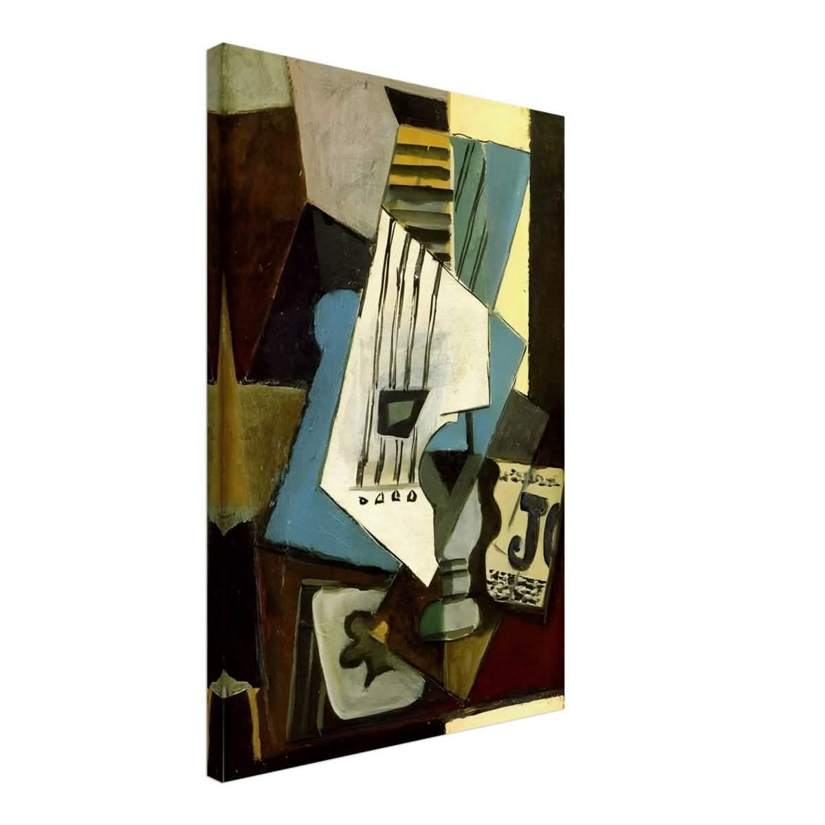 Nature morte - guitar, newspaper, glass and ace of clubs by Pablo Picasso 1914 - Canvas - 50x75 cm / 20x30″ - Thick