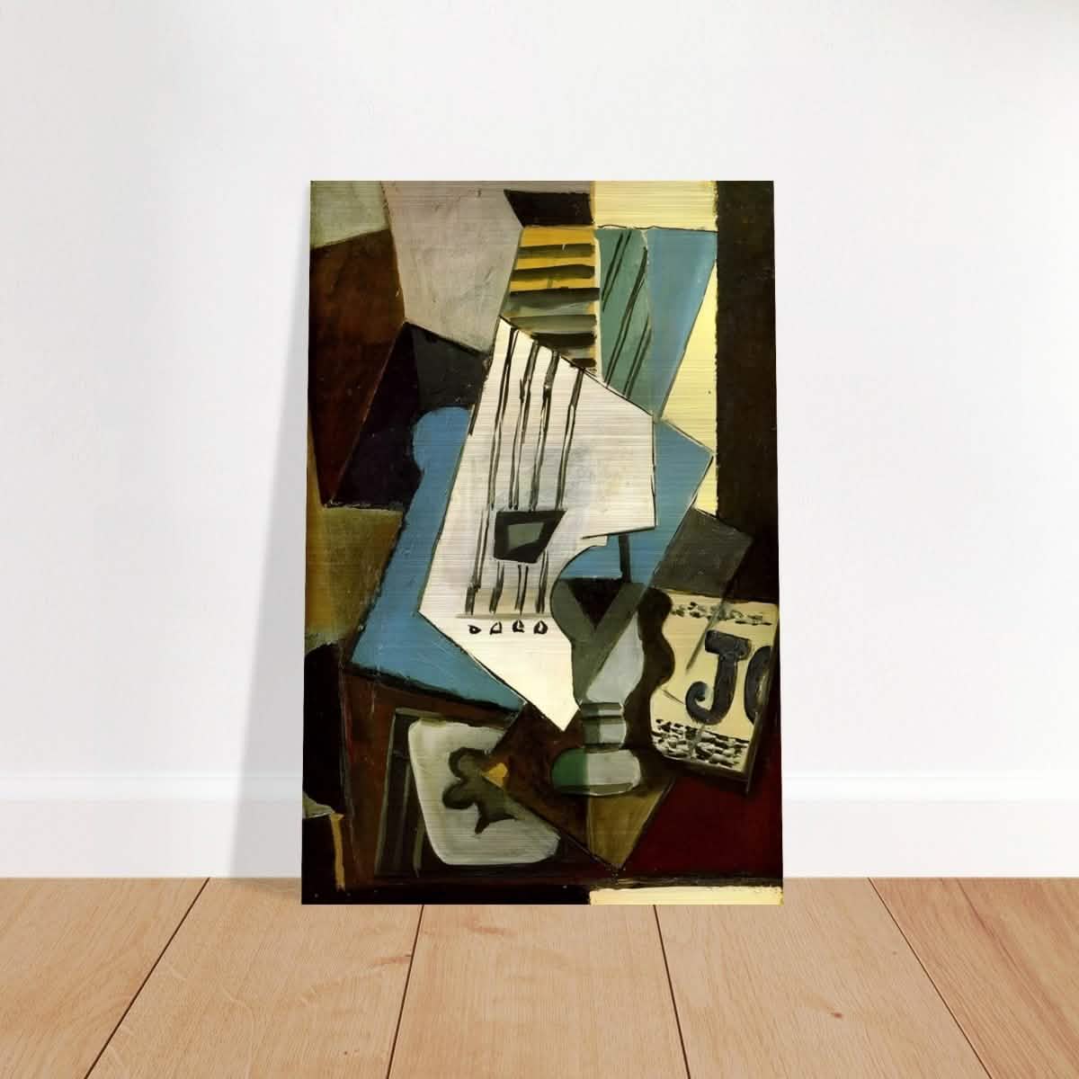 Nature morte - guitar, newspaper, glass and ace of clubs by Pablo Picasso 1914 - Brushed Aluminum Print - 60x90 cm / 24x36″ -