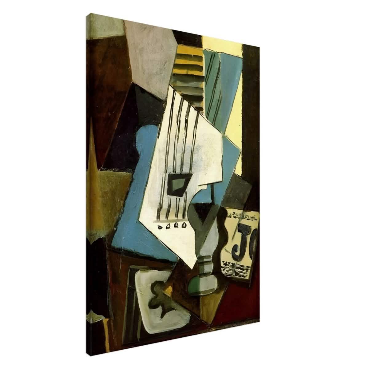 Nature morte - guitar, newspaper, glass and ace of clubs by Pablo Picasso 1914 - Canvas - 70x100 cm / 28x40″ - Slim