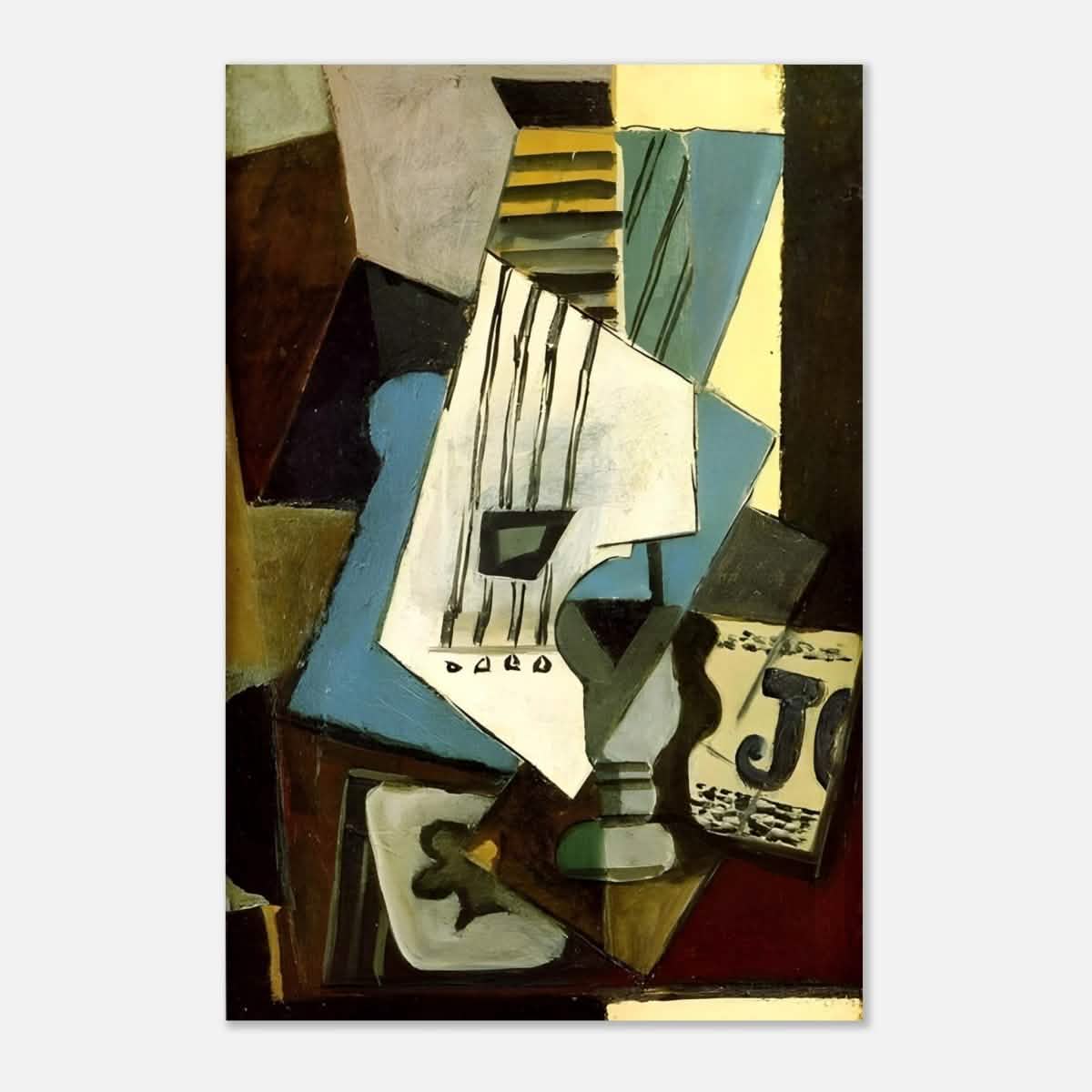 Nature morte - guitar, newspaper, glass and ace of clubs by Pablo Picasso 1914 - Aluminum Print - 40x60 cm / 16x24″ -