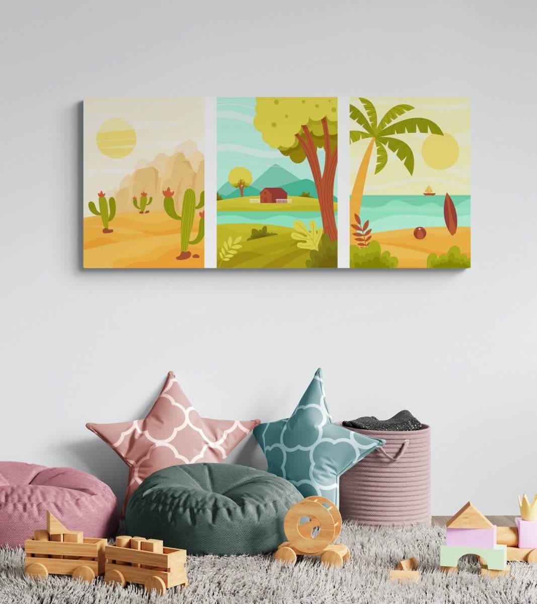Nature’s Journey: From Sand to Shore| Kids's Room Trio Set | Wall Art Print - Canvas - 30X45 CM / 12X18″ -