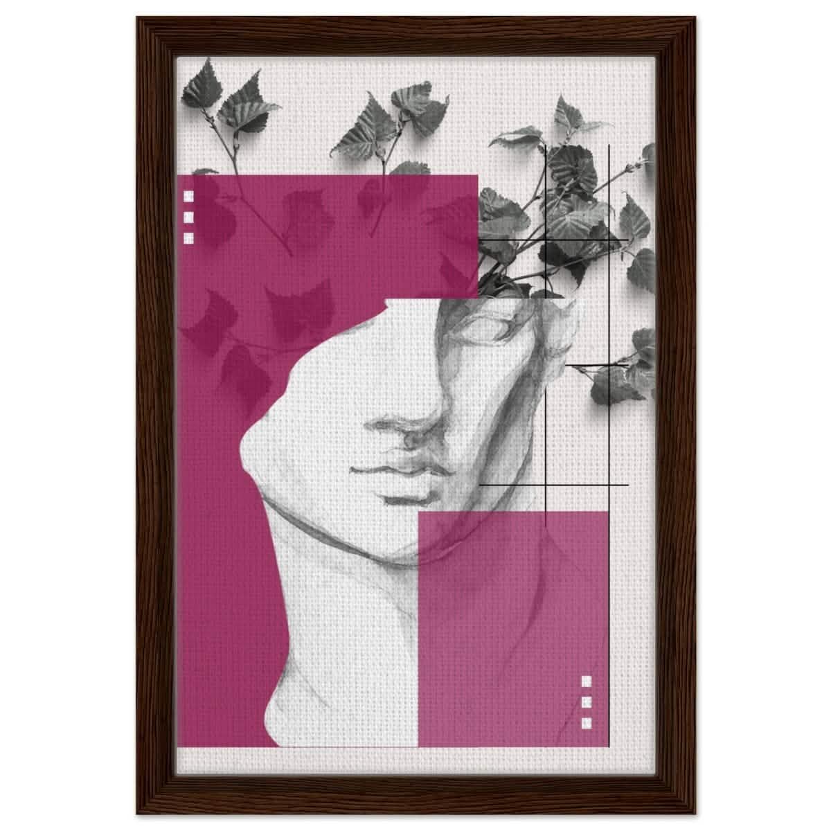 Neo - Classical Fusion: The Timeless Gaze | Surrealism & Abstraction Wall art print - 30x45 cm / 12x18″ - Framed Canvas - Dark wood frame