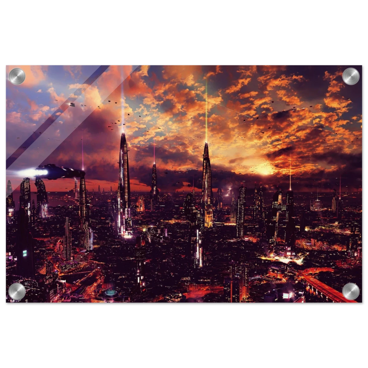 Neon Horizon | Futuristic Cityscape Wall art print - 30x45 cm / 12x18″ - Acrylic Print -