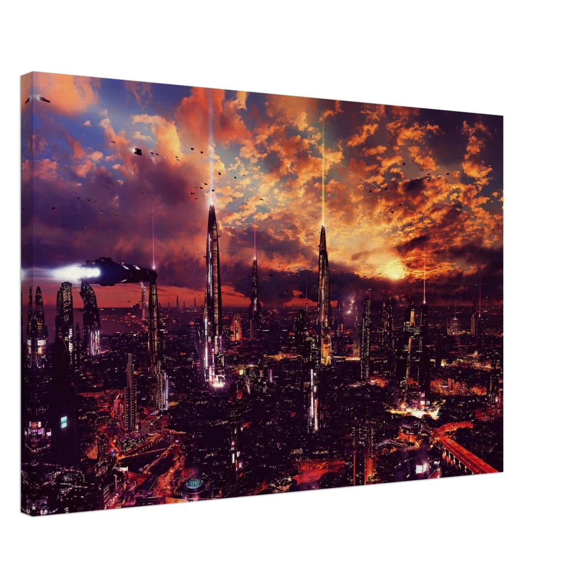 Neon Horizon | Futuristic Cityscape Wall art print - 50x75 cm / 20x30″ - Canvas -