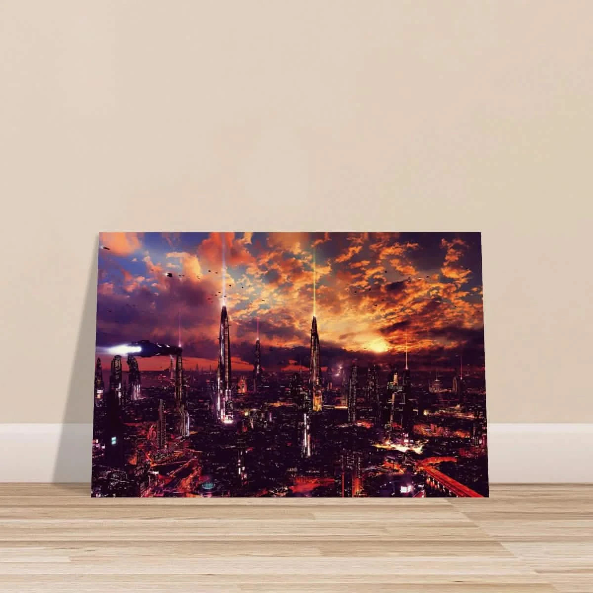 Neon Horizon | Futuristic Cityscape Wall art print - 40x60 cm / 16x24″ - Aluminum Print -