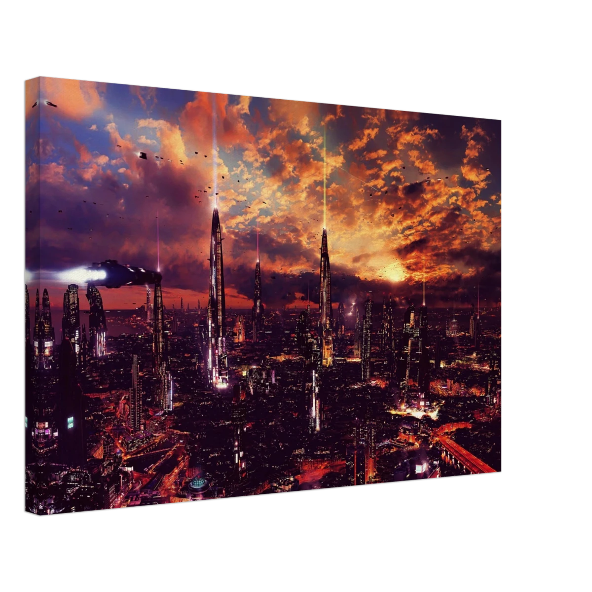 Neon Horizon | Futuristic Cityscape Wall art print - 40x60 cm / 16x24″ - Canvas -