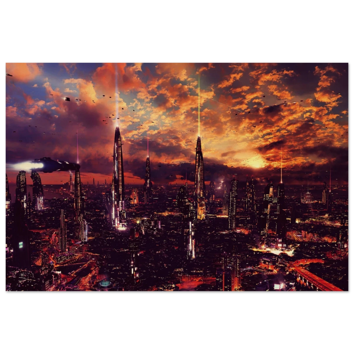 Neon Horizon | Futuristic Cityscape Wall art print - 30x45 cm / 12x18″ - Wood Prints -