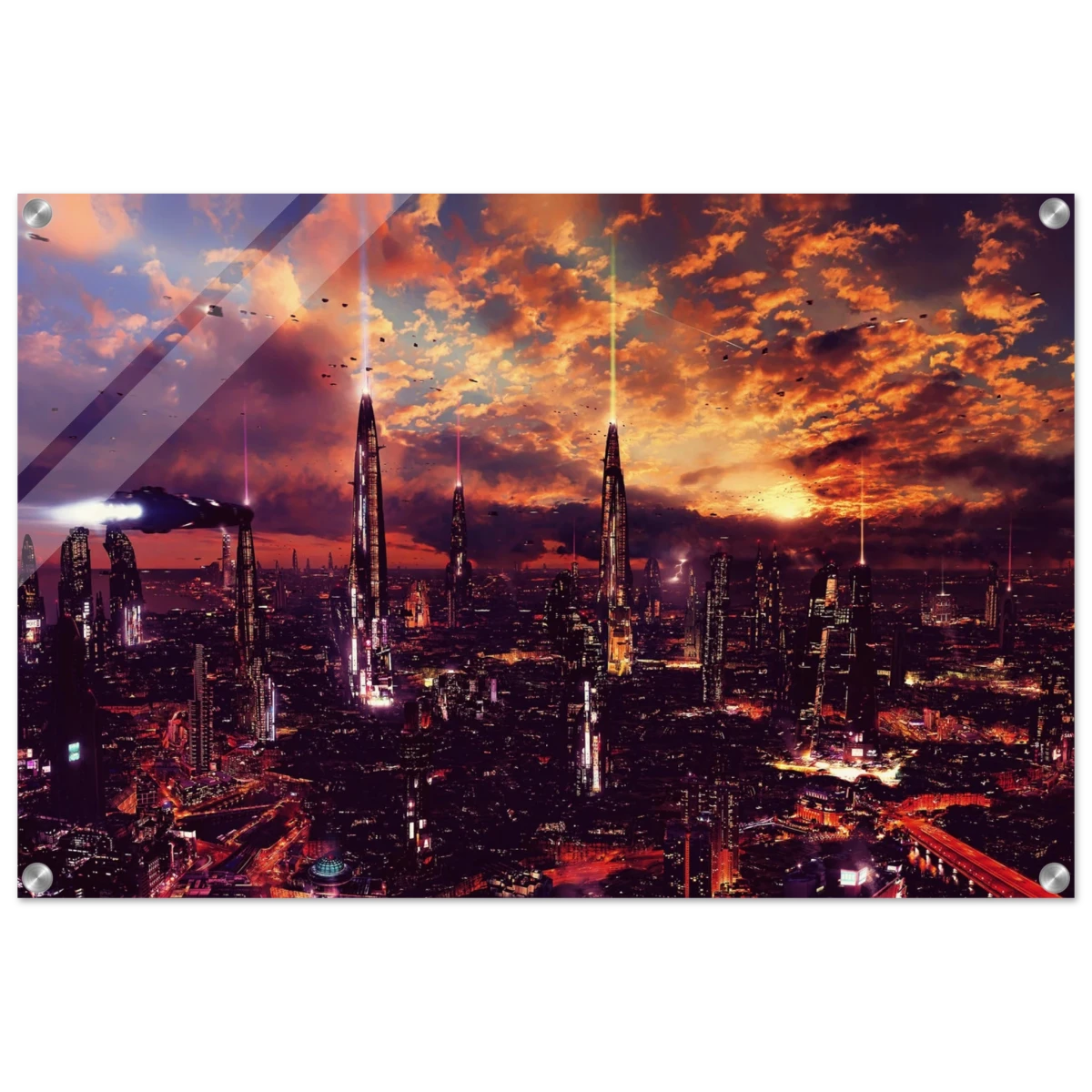 Neon Horizon | Futuristic Cityscape Wall art print - 50x75 cm / 20x30″ - Acrylic Print -