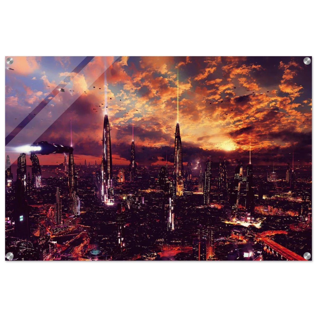 Neon Horizon | Futuristic Cityscape Wall art print - 60x90 cm / 24x36″ - Acrylic Print -