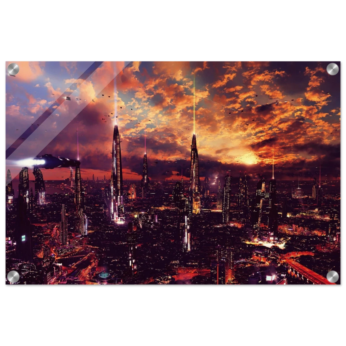 Neon Horizon | Futuristic Cityscape Wall art print - 40x60 cm / 16x24″ - Acrylic Print -