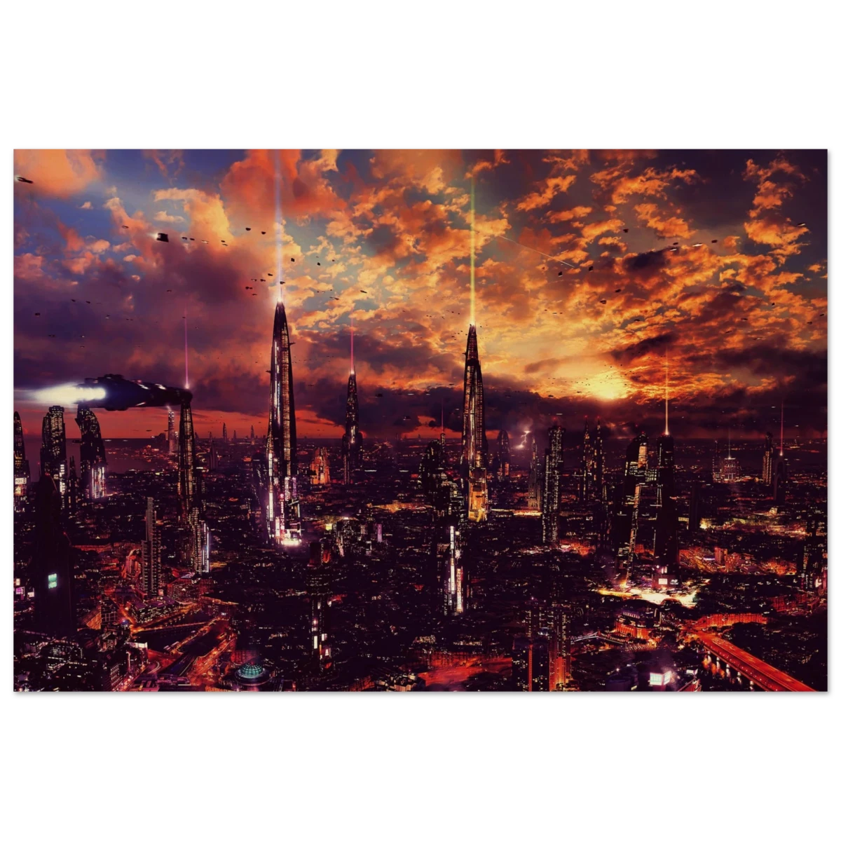 Neon Horizon | Futuristic Cityscape Wall art print - 50x75 cm / 20x30″ - Wood Prints -