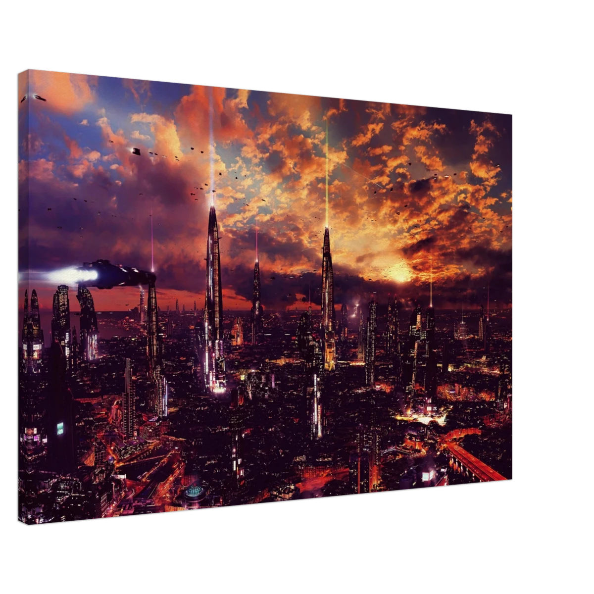 Neon Horizon | Futuristic Cityscape Wall art print - 60x90 cm / 24x36″ - Canvas -