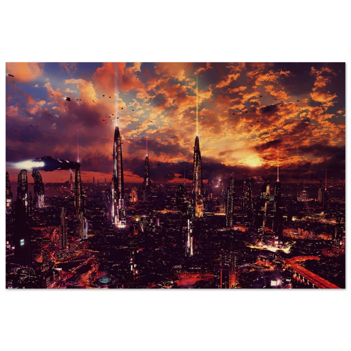 Neon Horizon | Futuristic Cityscape Wall art print - 60x90 cm / 24x36″ - Wood Prints -