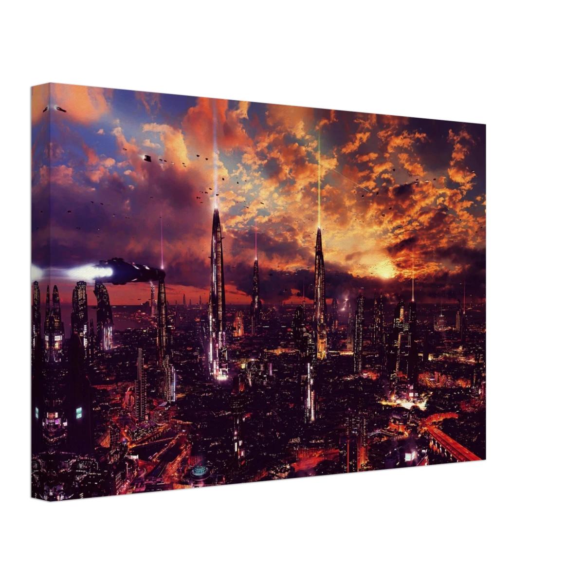 Neon Horizon | Futuristic Cityscape Wall art print - 30x45 cm / 12x18″ - Canvas -