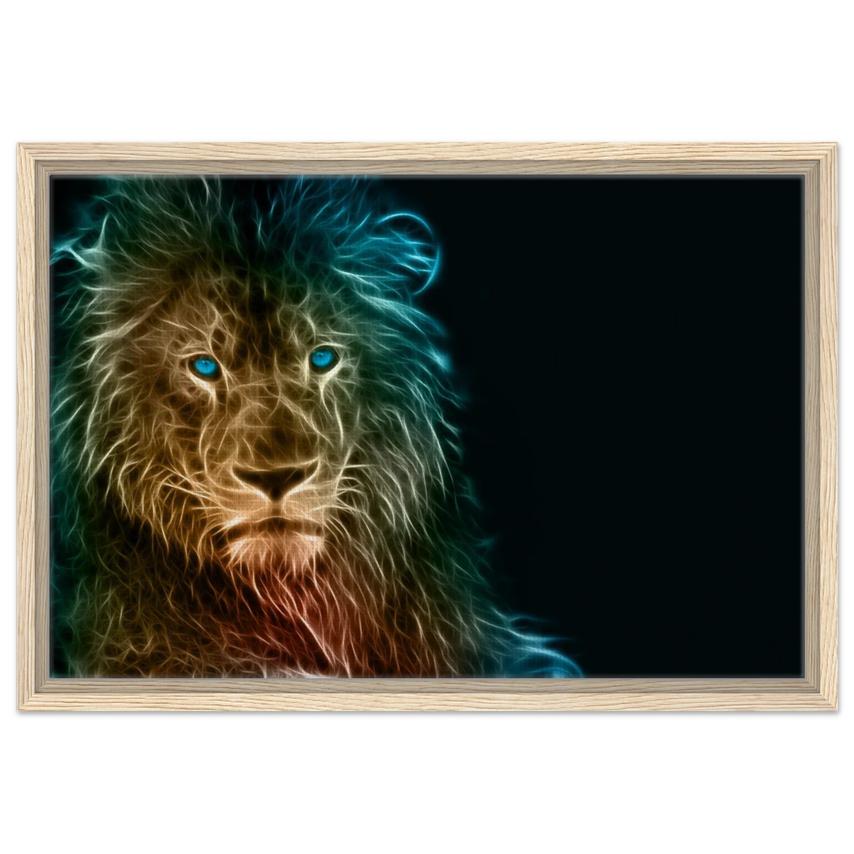 Neon Majesty – Abstract Lion Spirit Wall Art Print - Framed Canvas - 40x60 cm / 16x24″ - Wood frame