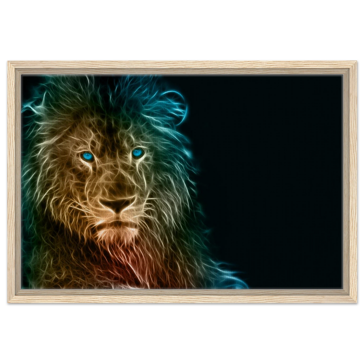 Neon Majesty – Abstract Lion Spirit Wall Art Print - Framed Canvas - 40x60 cm / 16x24″ - Wood frame