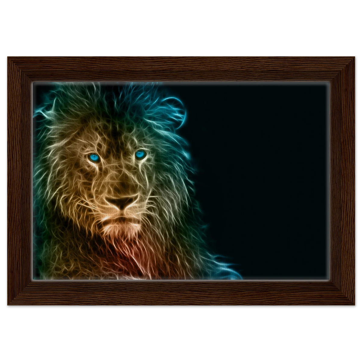 Neon Majesty – Abstract Lion Spirit Wall Art Print - Framed Canvas - 20x30 cm / 8x12″ - Dark wood frame
