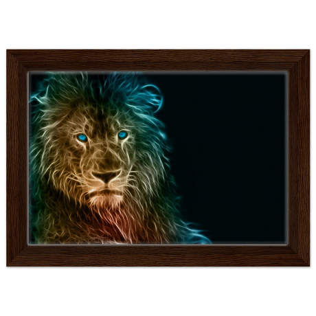 Neon Majesty – Abstract Lion Spirit Wall Art Print - Framed Canvas - 20x30 cm / 8x12″ - Dark wood frame