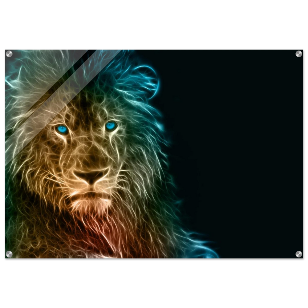 Neon Majesty – Abstract Lion Spirit Wall Art Print - Acrylic Print - 70x100 cm / 28x40″ -