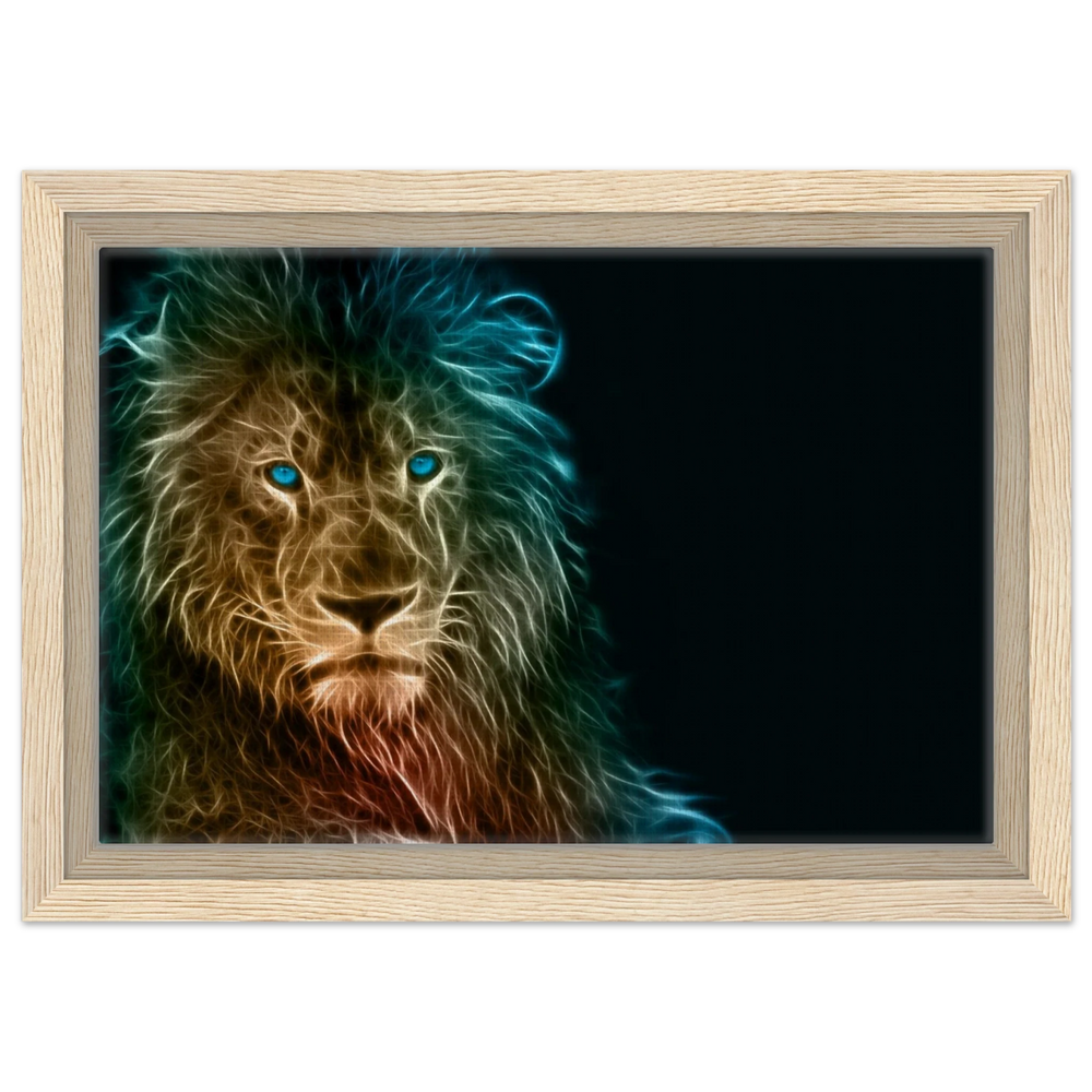 Neon Majesty – Abstract Lion Spirit Wall Art Print - Framed Canvas - 20x30 cm / 8x12″ - Wood frame