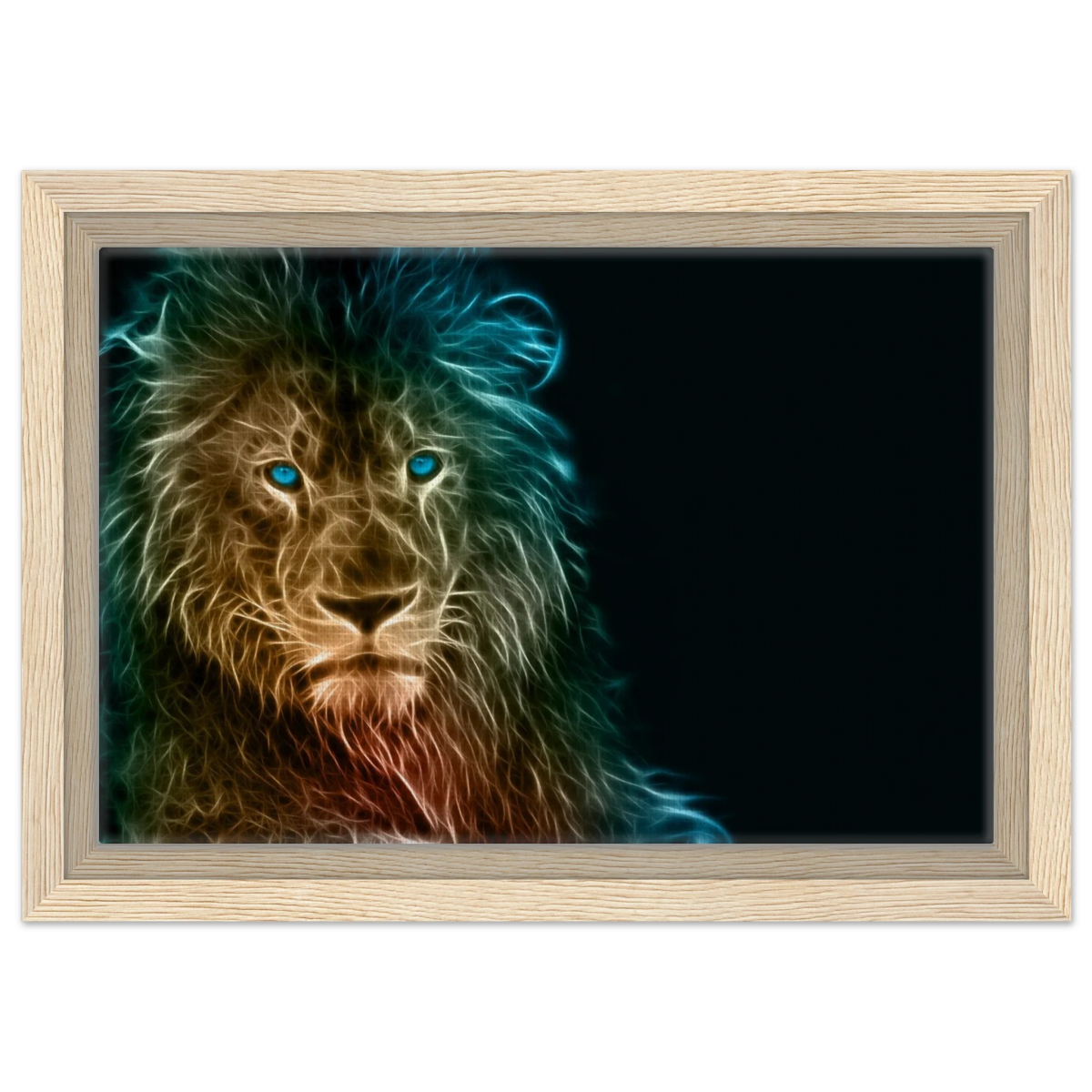 Neon Majesty – Abstract Lion Spirit Wall Art Print - Framed Canvas - 20x30 cm / 8x12″ - Wood frame
