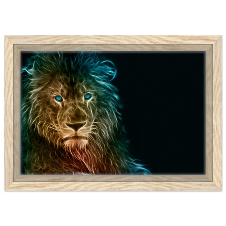 Neon Majesty – Abstract Lion Spirit Wall Art Print - Framed Canvas - 20x30 cm / 8x12″ - Wood frame