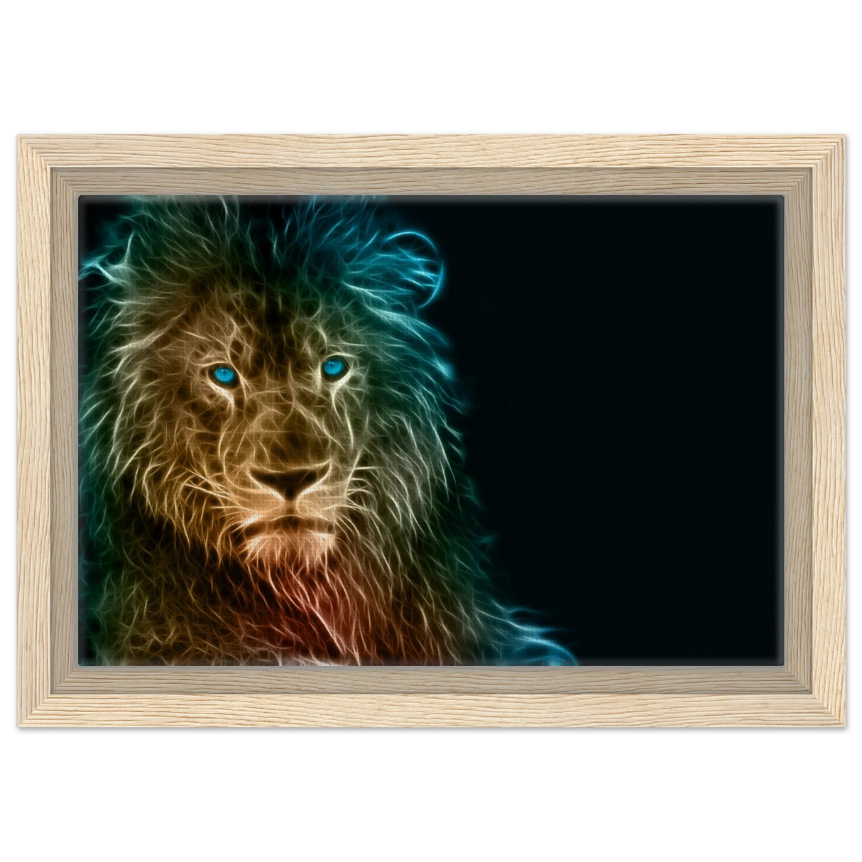 Neon Majesty – Abstract Lion Spirit Wall Art Print - Framed Canvas - 20x30 cm / 8x12″ - Wood frame