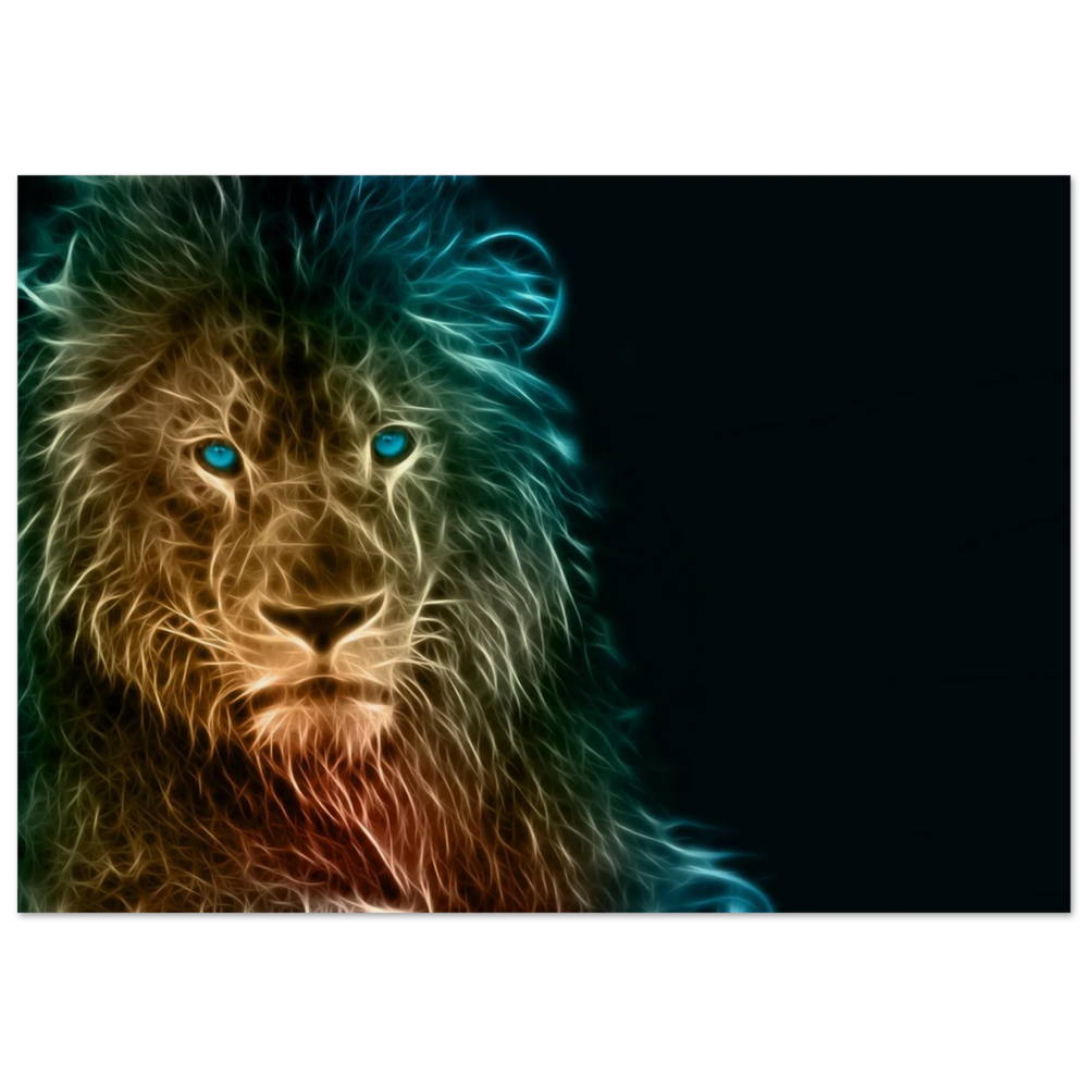 Neon Majesty – Abstract Lion Spirit Wall Art Print - Wood Prints - 70x100 cm / 28x40″ -
